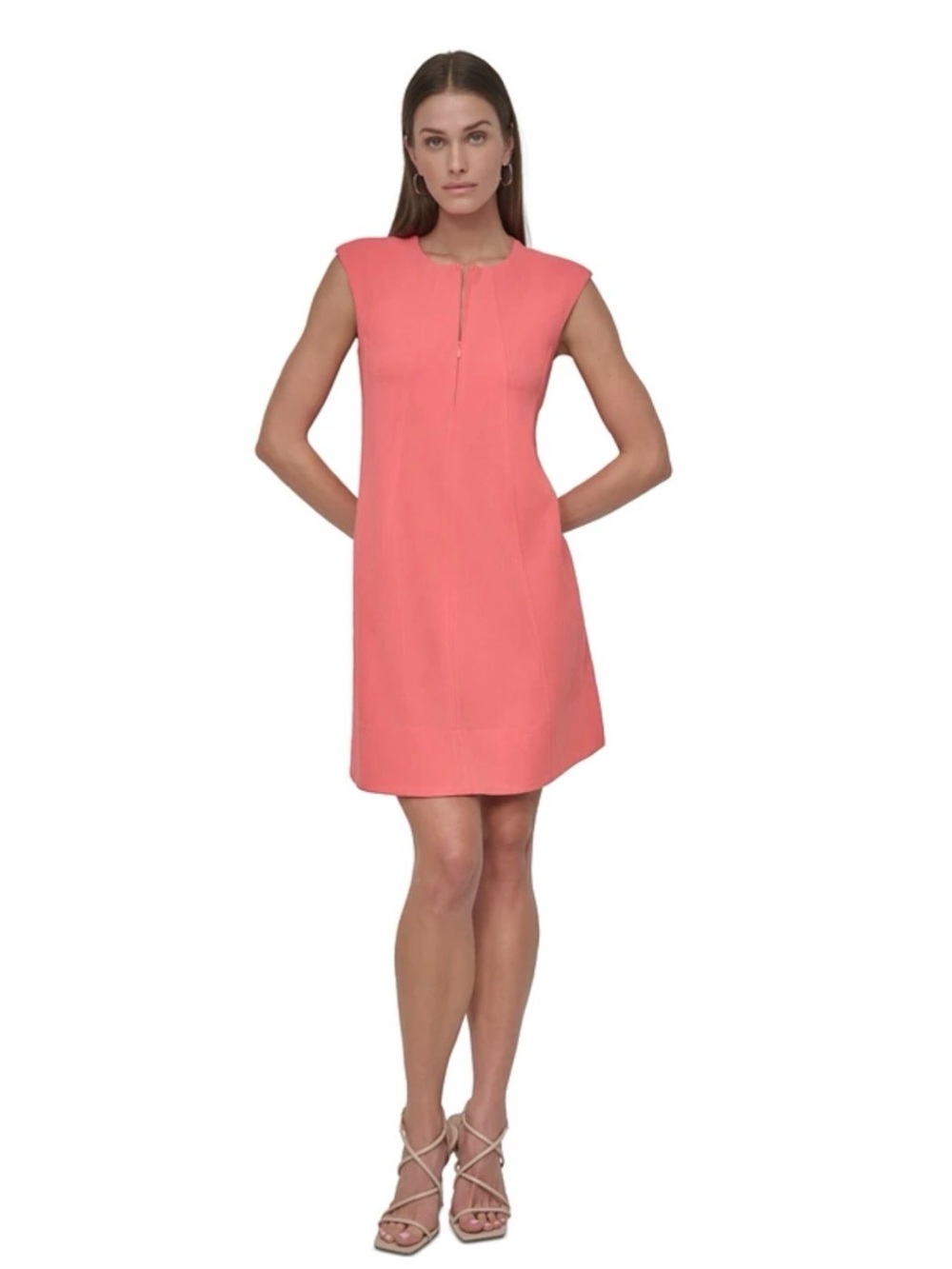 DKNY Coral Zip-Front Sleeveless Dress Sz 6